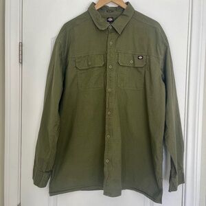 Dickies Relaxed Fit Long Sleeve Button Up Shirt Workwear Olive Green 2XL